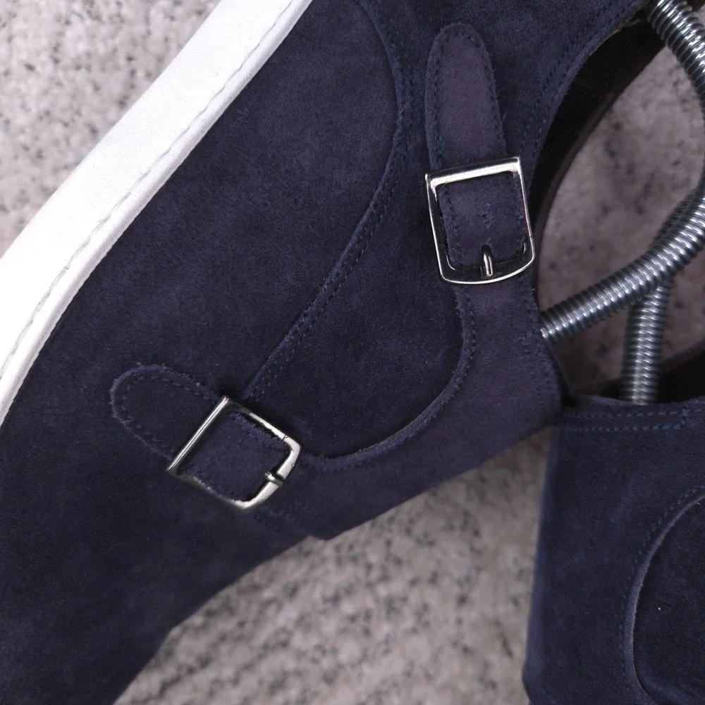 To Boot New York Sneakers Men Size 8.5 Suede Double Monk Strap Navy Blue Buckle